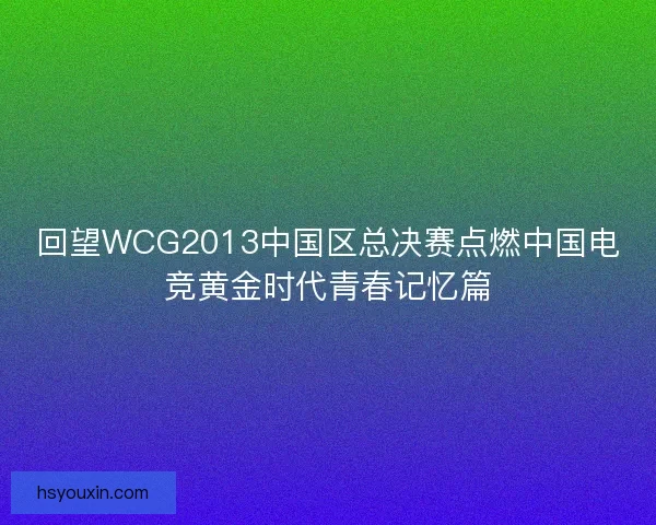 回望WCG2013中国区总决赛点燃中国电竞黄金时代青春记忆篇